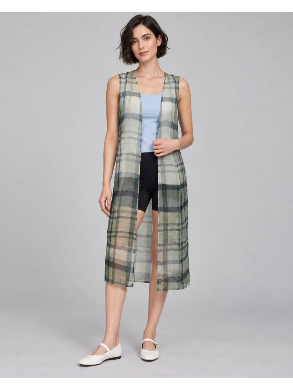 Anthropologie Maeve Plaid Sheer Longline Sleeveless duster Vest One Size